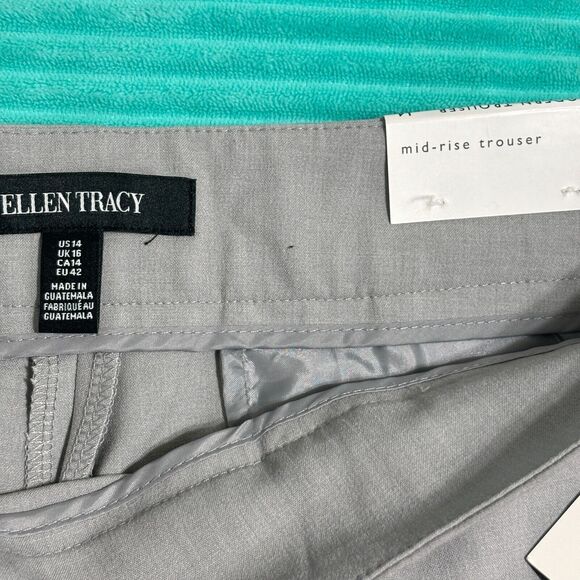 Ellen Tracy Mid Rise Modern Trouser Sz 14 Light Gray Career Business - Picture 9 of 10